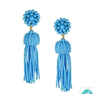 Lisi Lerch blue glass beaded tassel drop statement earrings